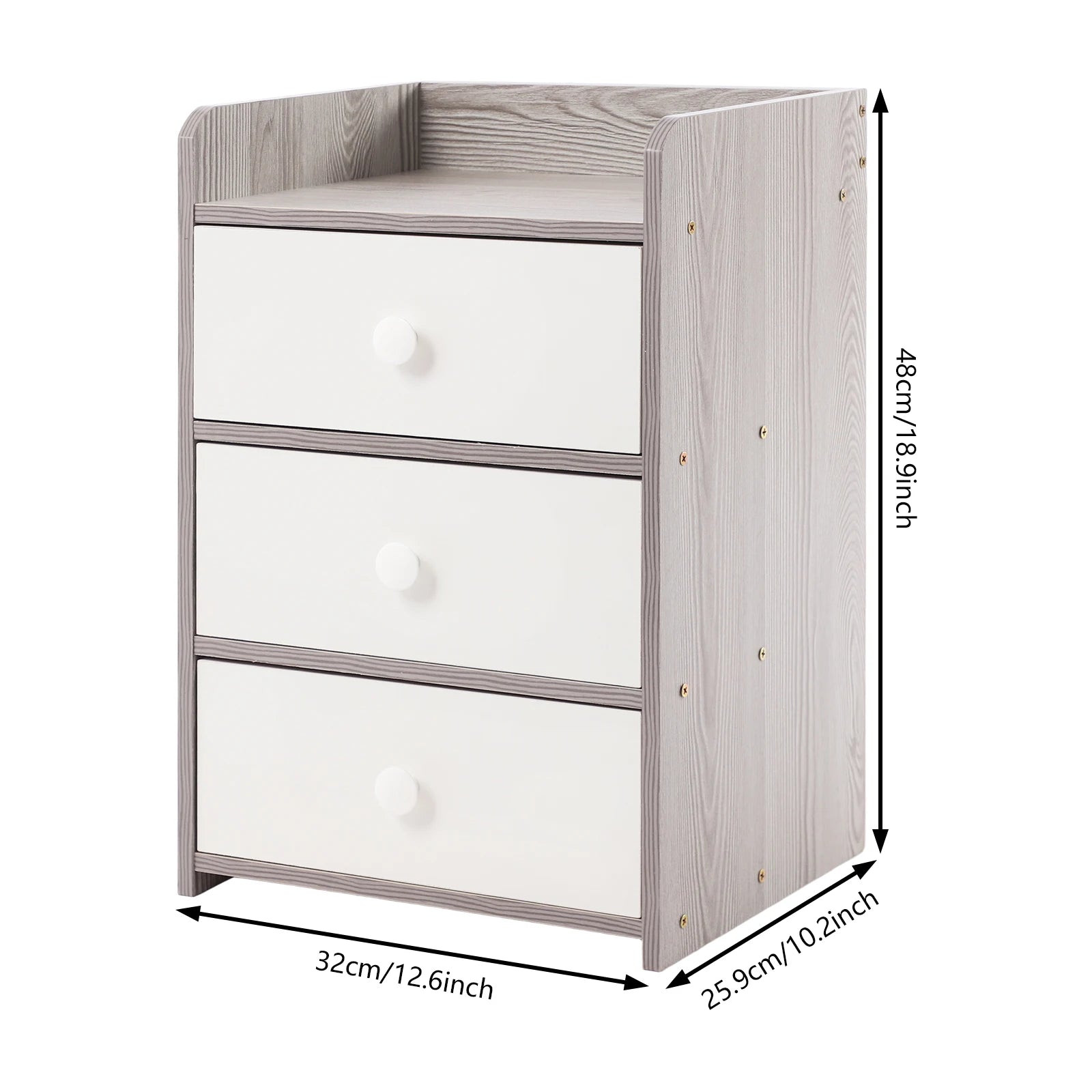 Mini Table de nuit avec poignée et 3 tiroirs - Gris Table de nuit