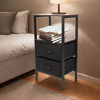 Table de chevet en MDF et acier carbone à 2 tiroirs -