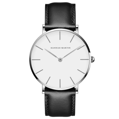 Montre Homme Noble En Cuir - Hannah Martin - Noir Silver