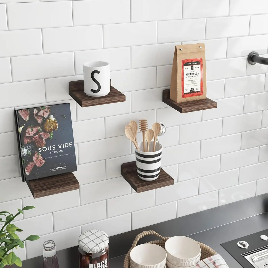 étagère murale flottante bois 4 pièces -