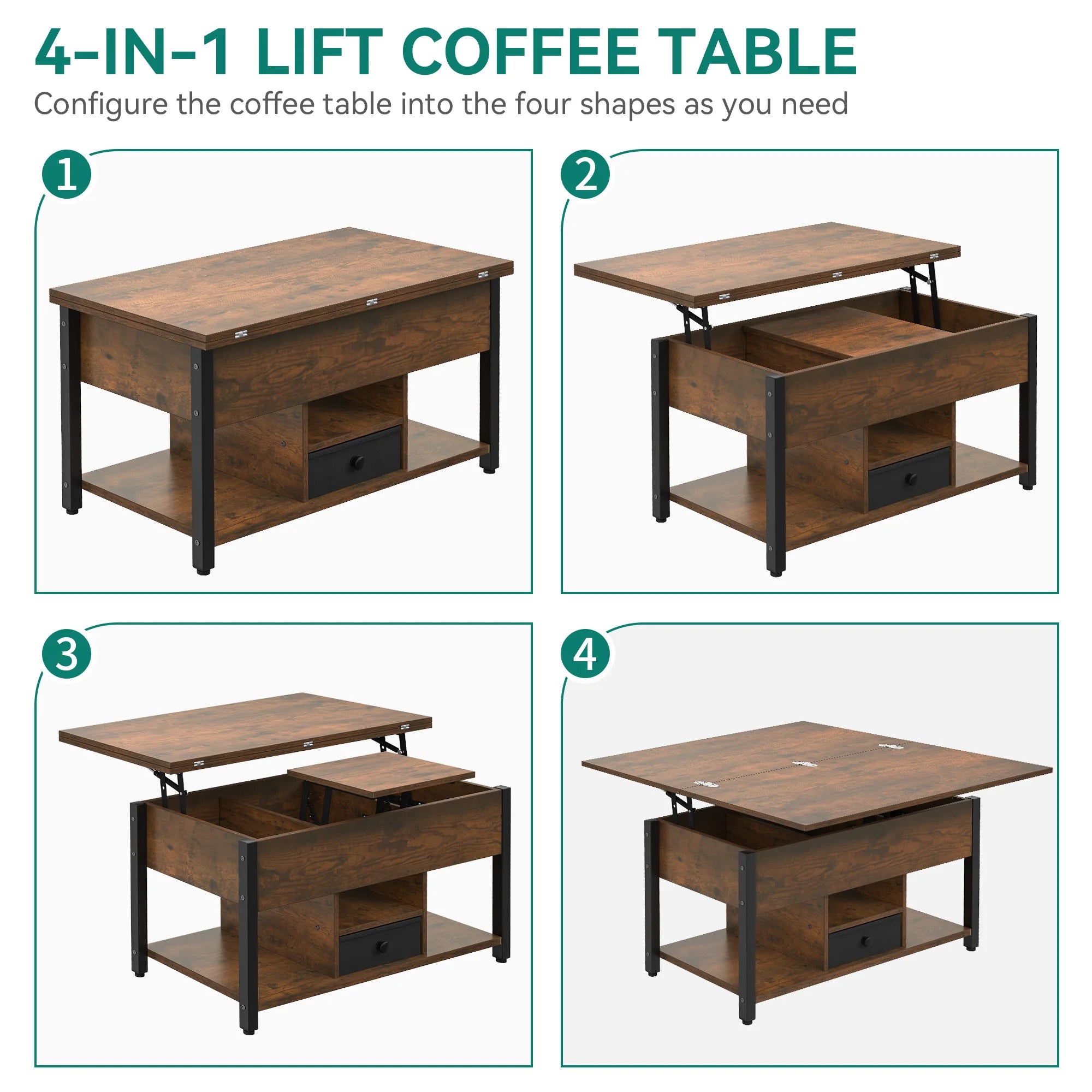 Table basse à manger convertible en bois -