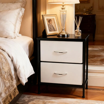 Table de nuit originale avec doubles tiroirs pour chambre à coucher - Noir blanc