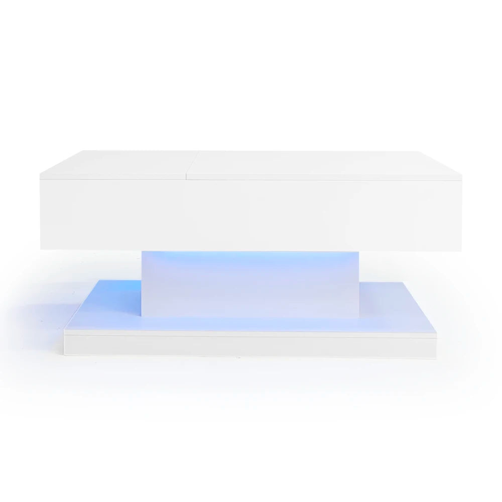 Table basse design blanc avec éclairage LED 100x50x45 Cm -