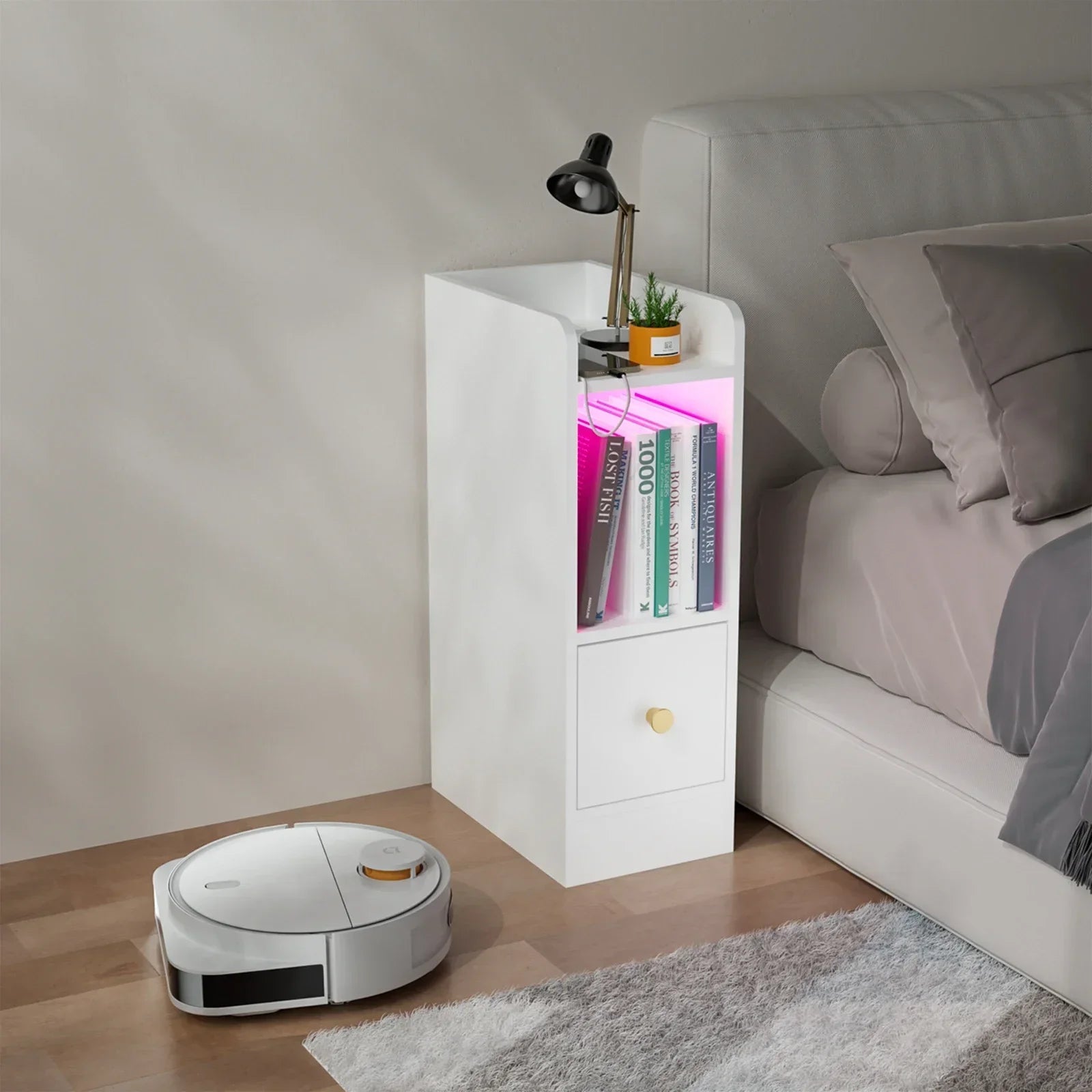 Table de chevet originale pas cher étroite avec LED -