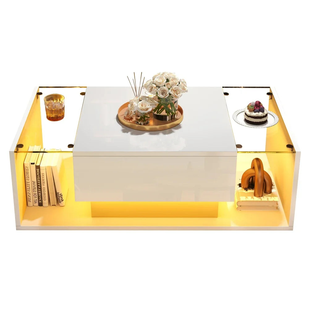 Table basse verre et led lumineuse - 100 x 50 x 31cm -