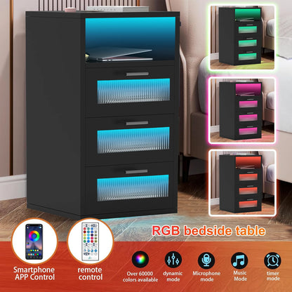 Table de chevet led avec station de recharge -