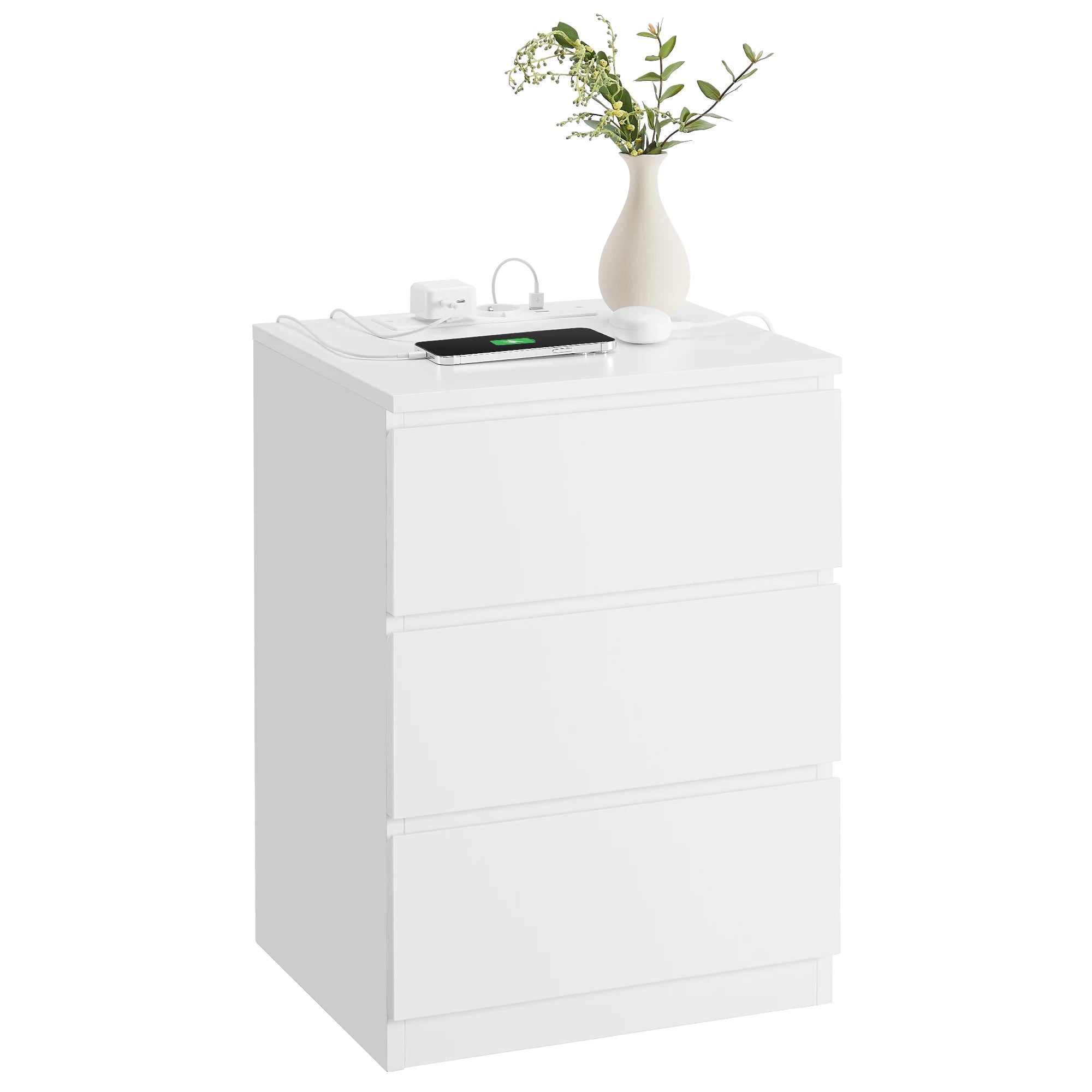 Table de chevet blanche à 3 tiroirs moderne - Blanc Table de chevet