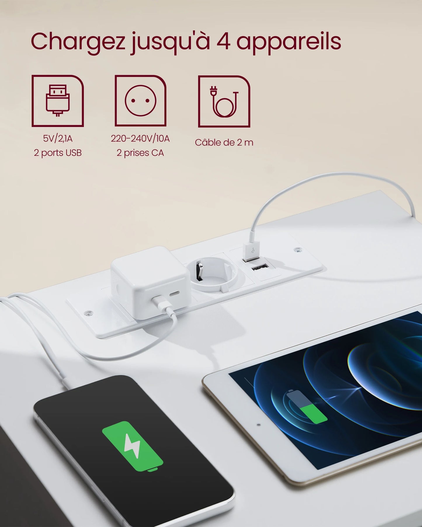 Table de chevet blanche à 3 tiroirs moderne -