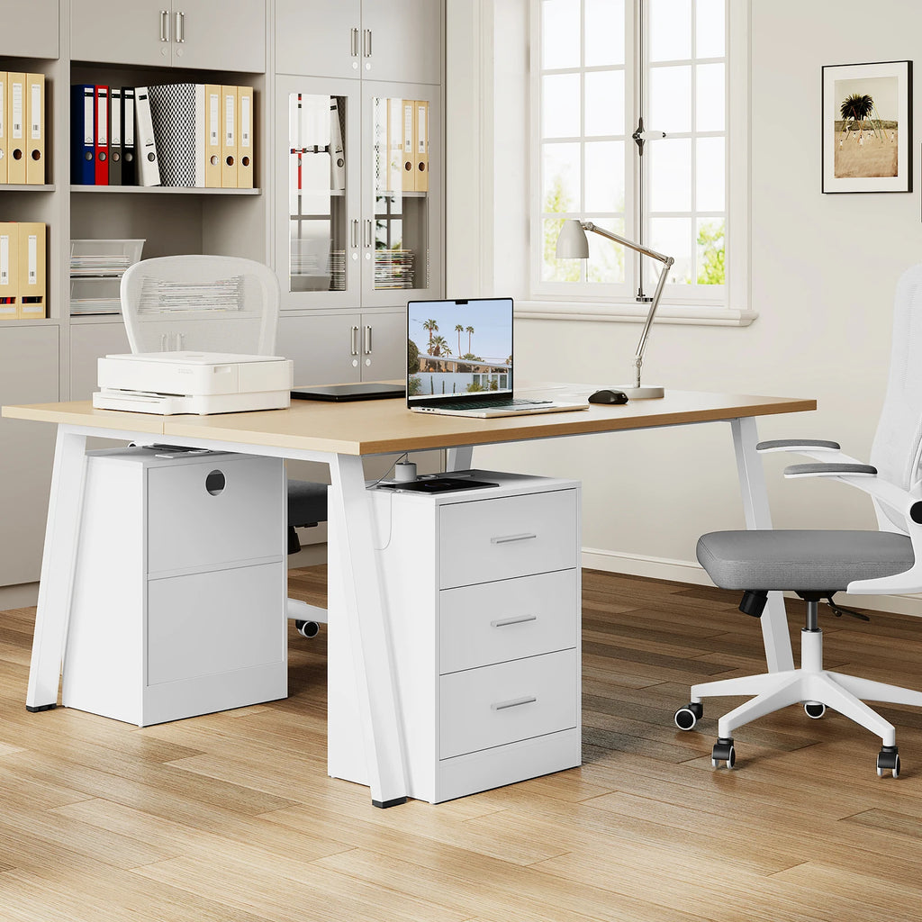 Table de chevet avec prise 3 tiroirs blanc -