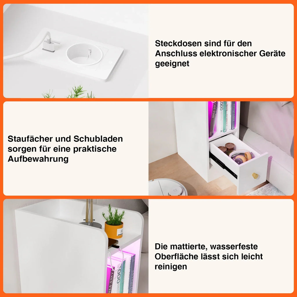 Table de chevet originale pas cher étroite avec LED -