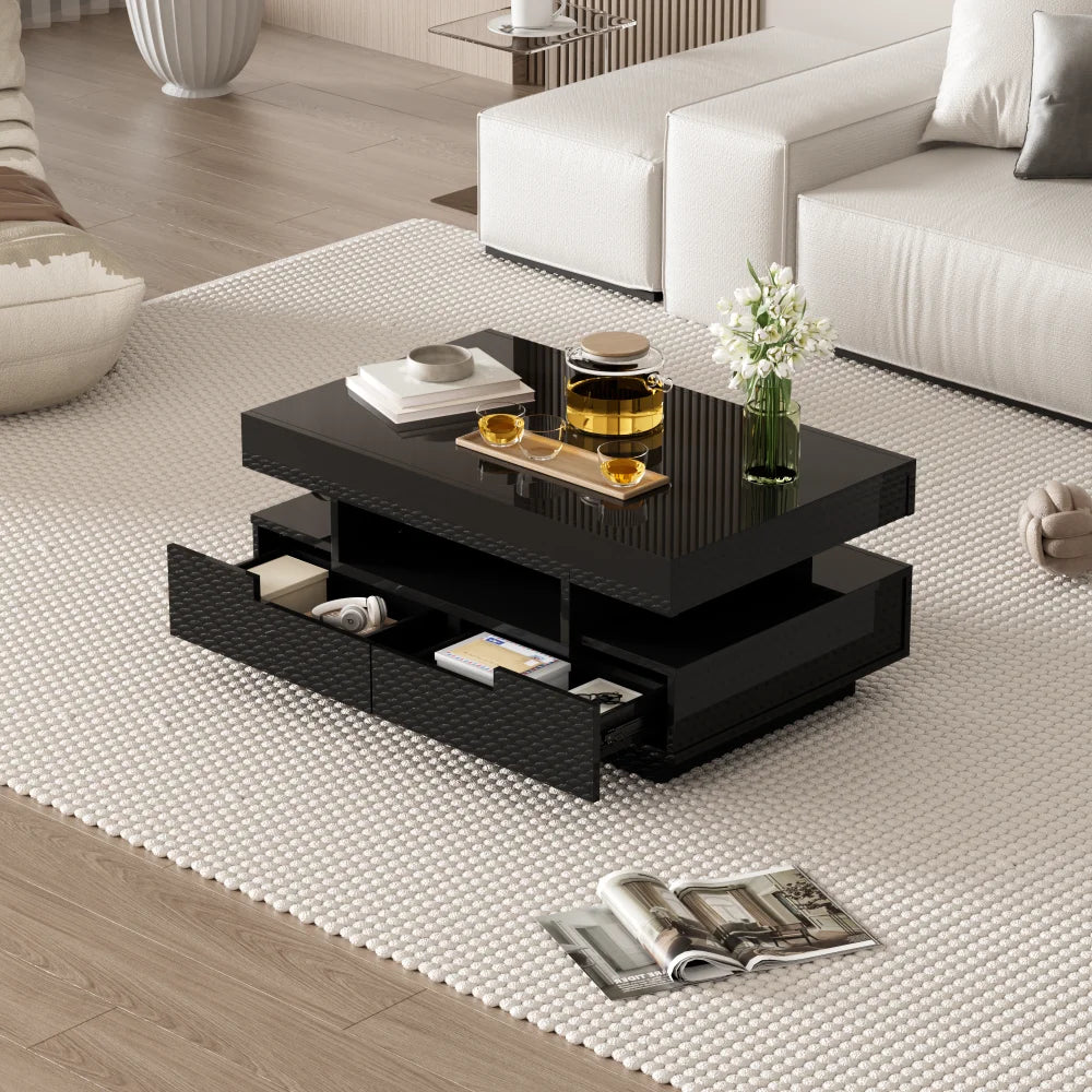 Table basse rectangulaire laquée avec tiroir et LED -