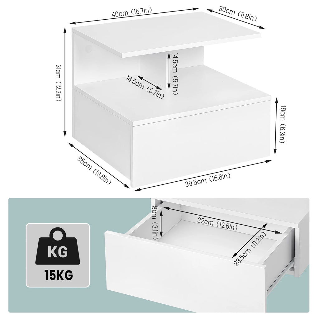 Table de chevet suspendue en bois 2 ensembles -