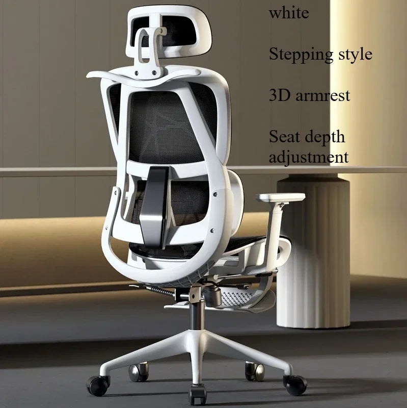 Chaise de bureau sur roues à dossier réglable - Blanc 3D