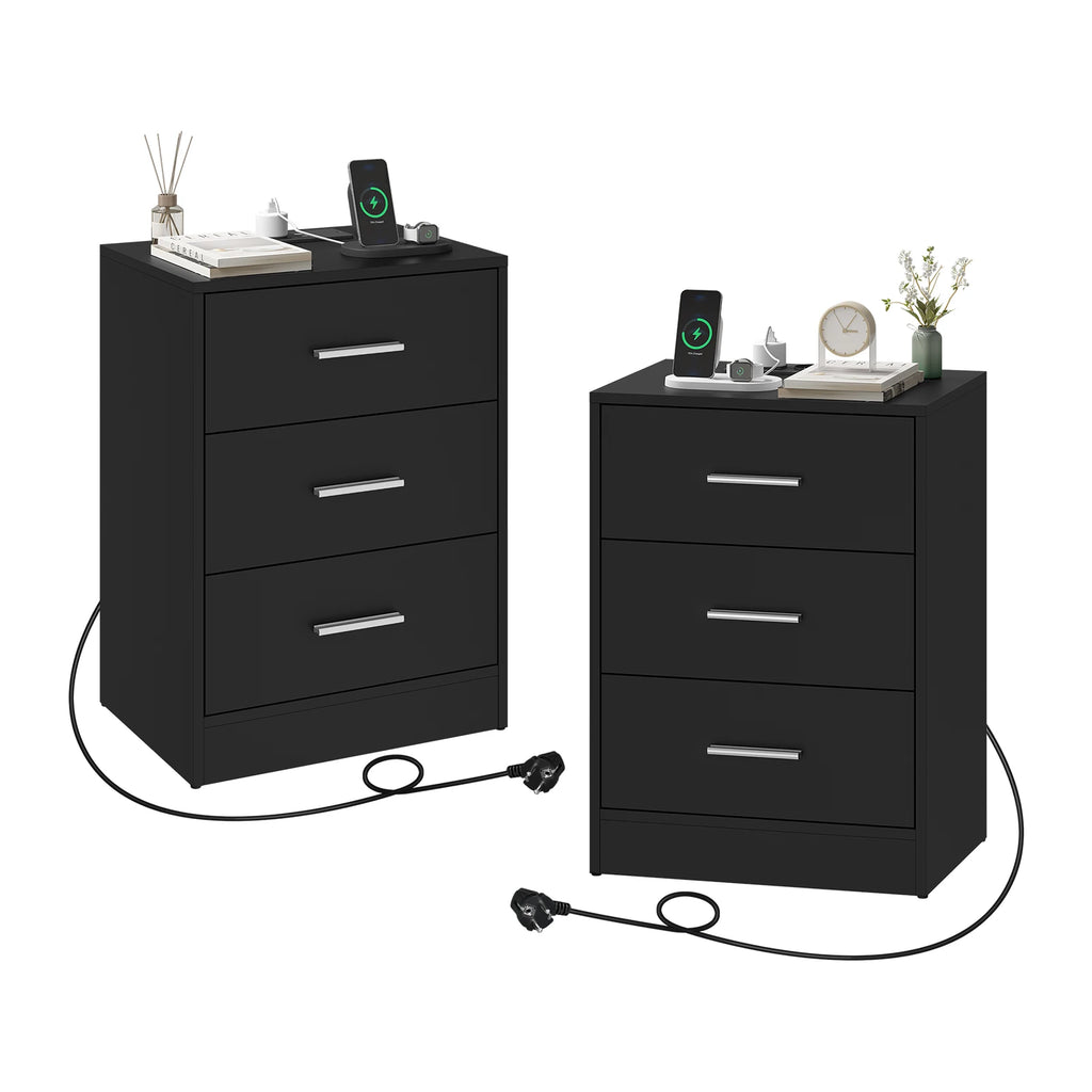 Table de chevet avec prise 3 tiroirs blanc -