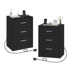 Table de chevet avec prise 3 tiroirs blanc -