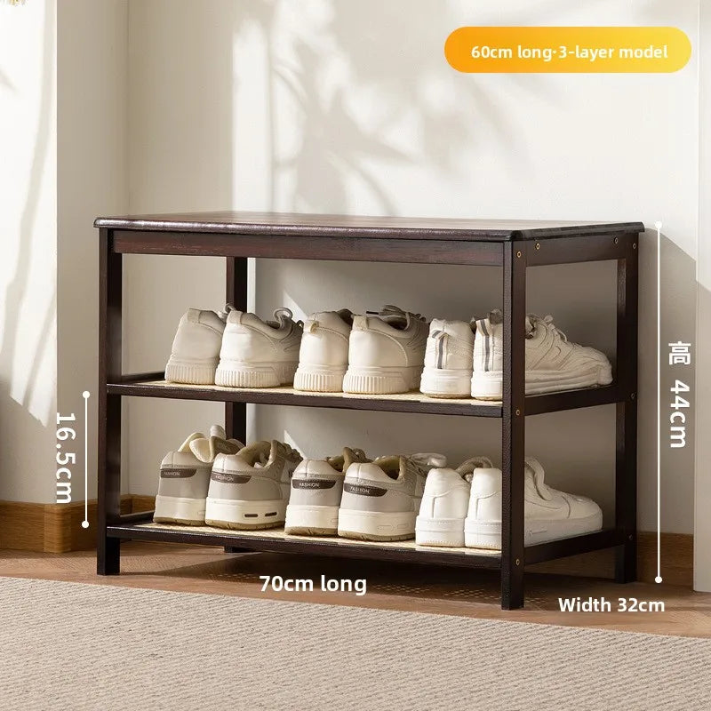 Meuble à chaussure bas d'entrée en bois massif - 3 étages-60cm