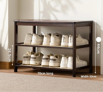 Meuble à chaussure bas d'entrée en bois massif - 3 étages-60cm