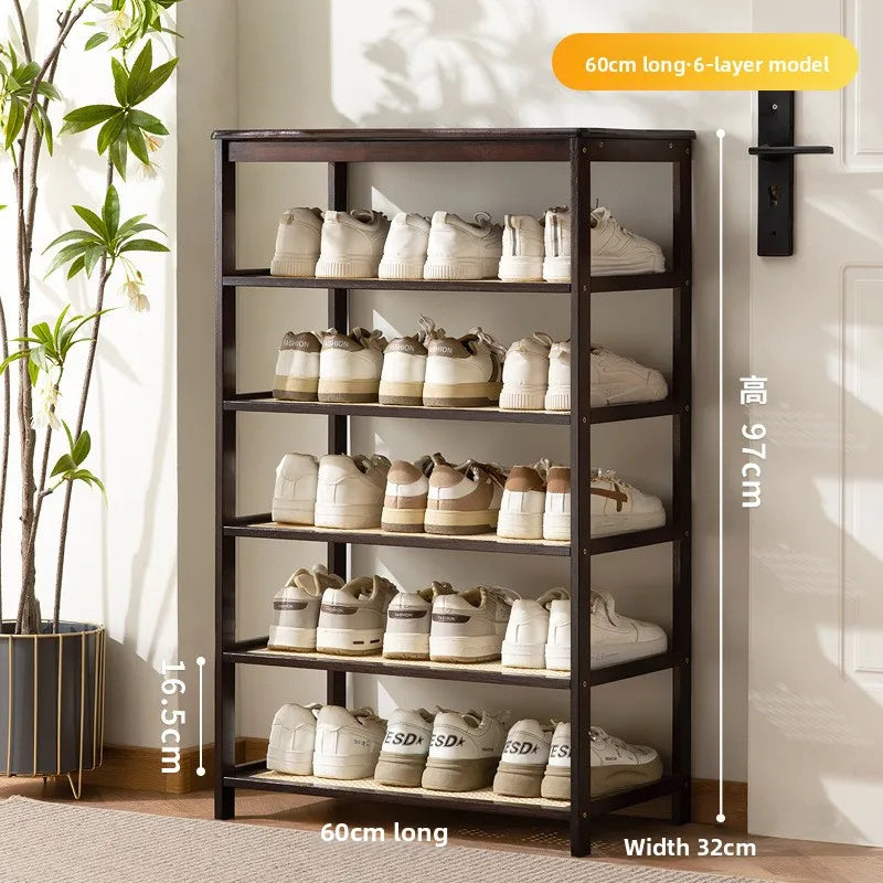 Meuble à chaussure bas d'entrée en bois massif - 6 étages-60cm