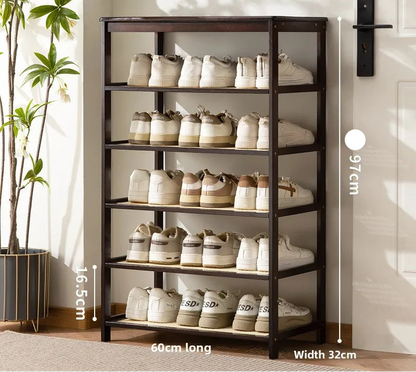 Meuble à chaussure bas d'entrée en bois massif - 6 étages-60cm