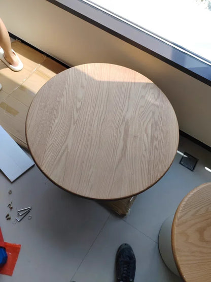 Table basse ronde 2 en 1 de style nordique noyer -