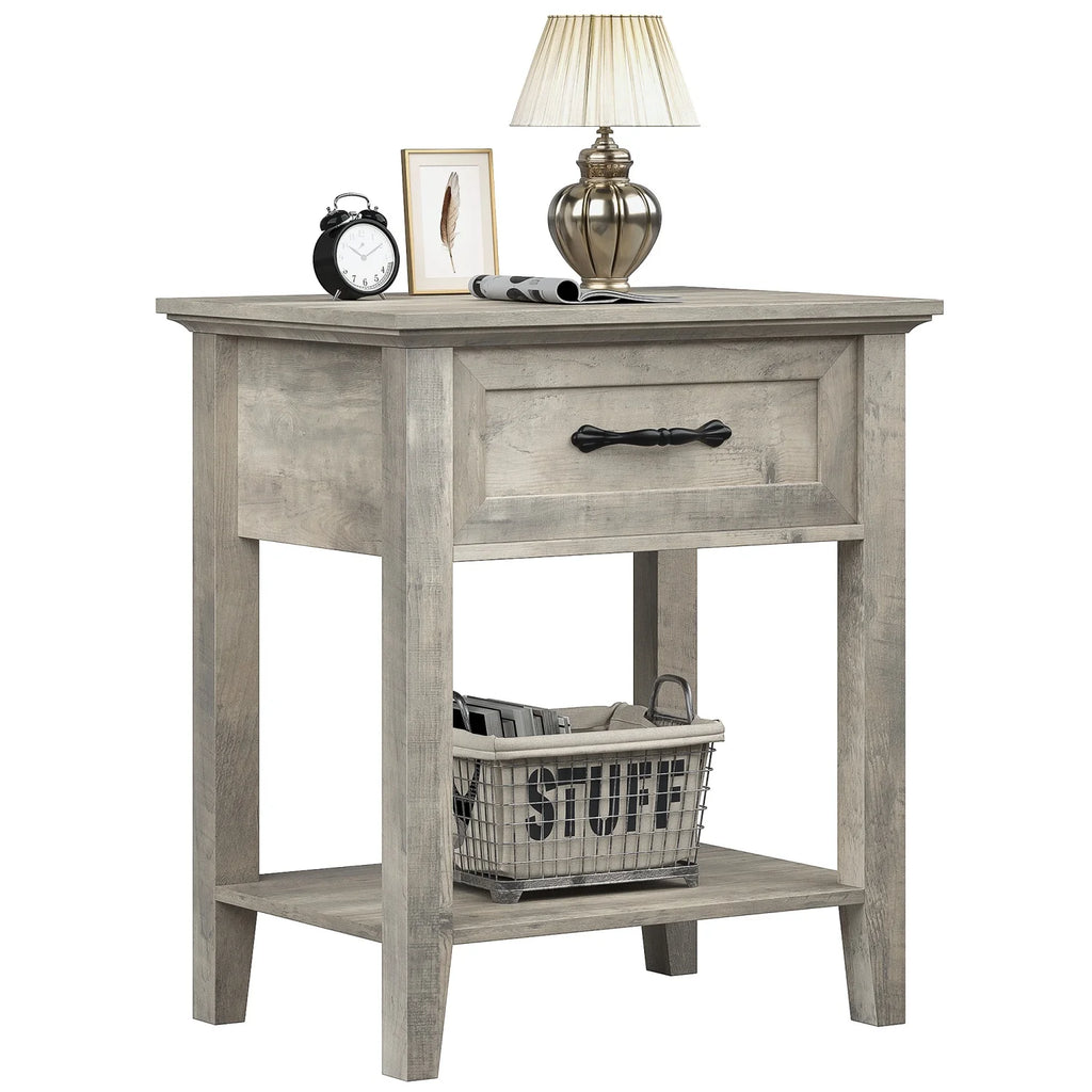 Table de chevet ancien 1 tiroir - Gris-1pc Table de chevet