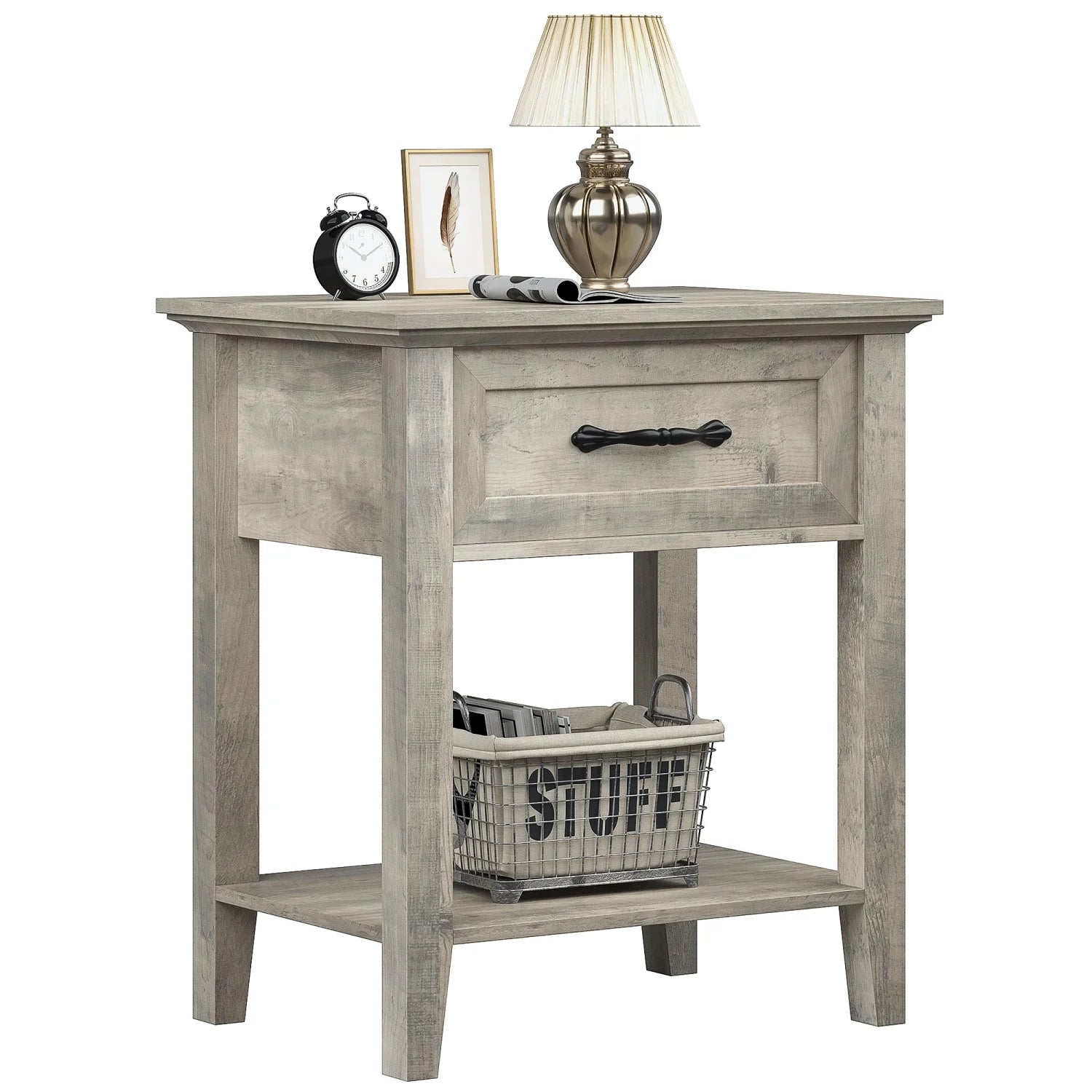 Table de chevet ancien 1 tiroir - Gris-1pc Table de chevet