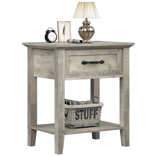 Table de chevet ancien 1 tiroir - Gris-1pc Table de chevet