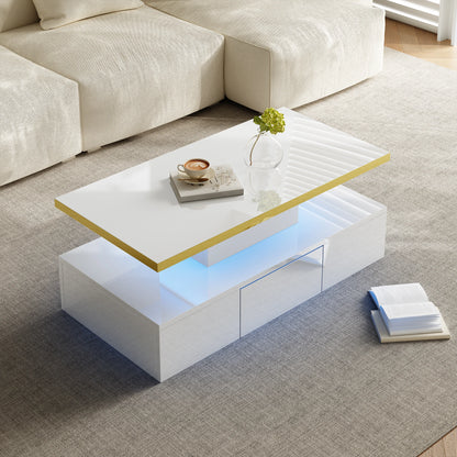 Table basse rectangulaire moderne et brillante avec éclairage LED -