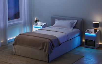 Table de chevet avec lumière LED et station de charge -