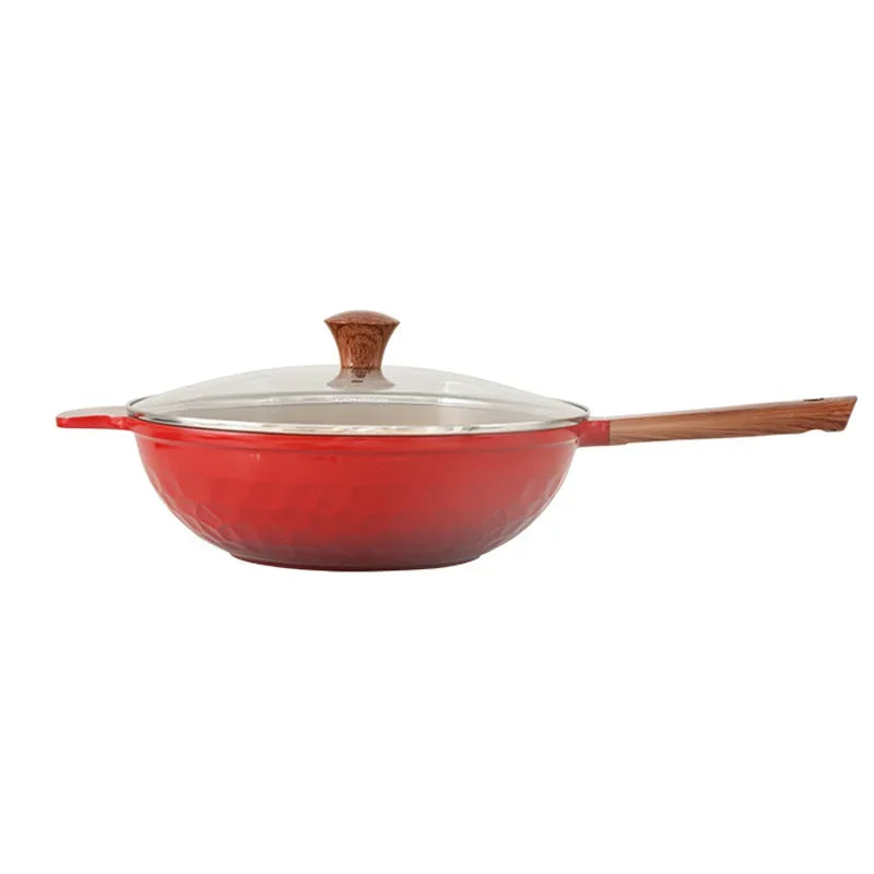 Poêle céramique à poignée anti brulure - Poêle rouge