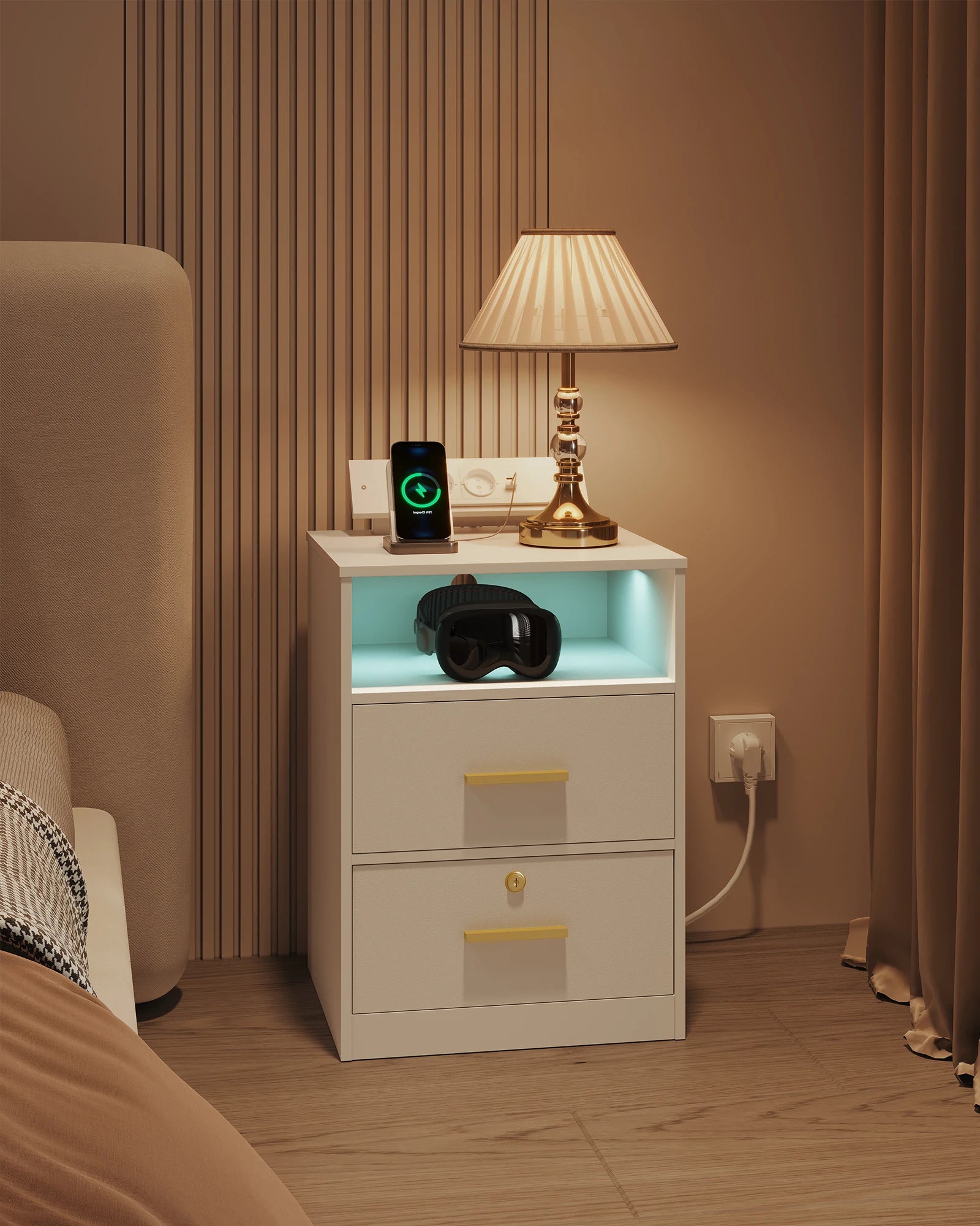 Lot de 2 Table de chevet led avec station de charge -