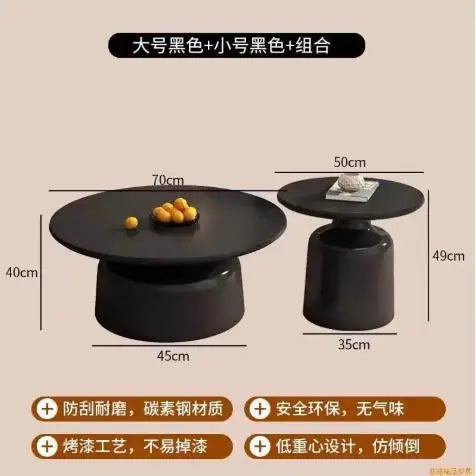 Table basse ronde 2 en 1 de style nordique noyer - A set-D