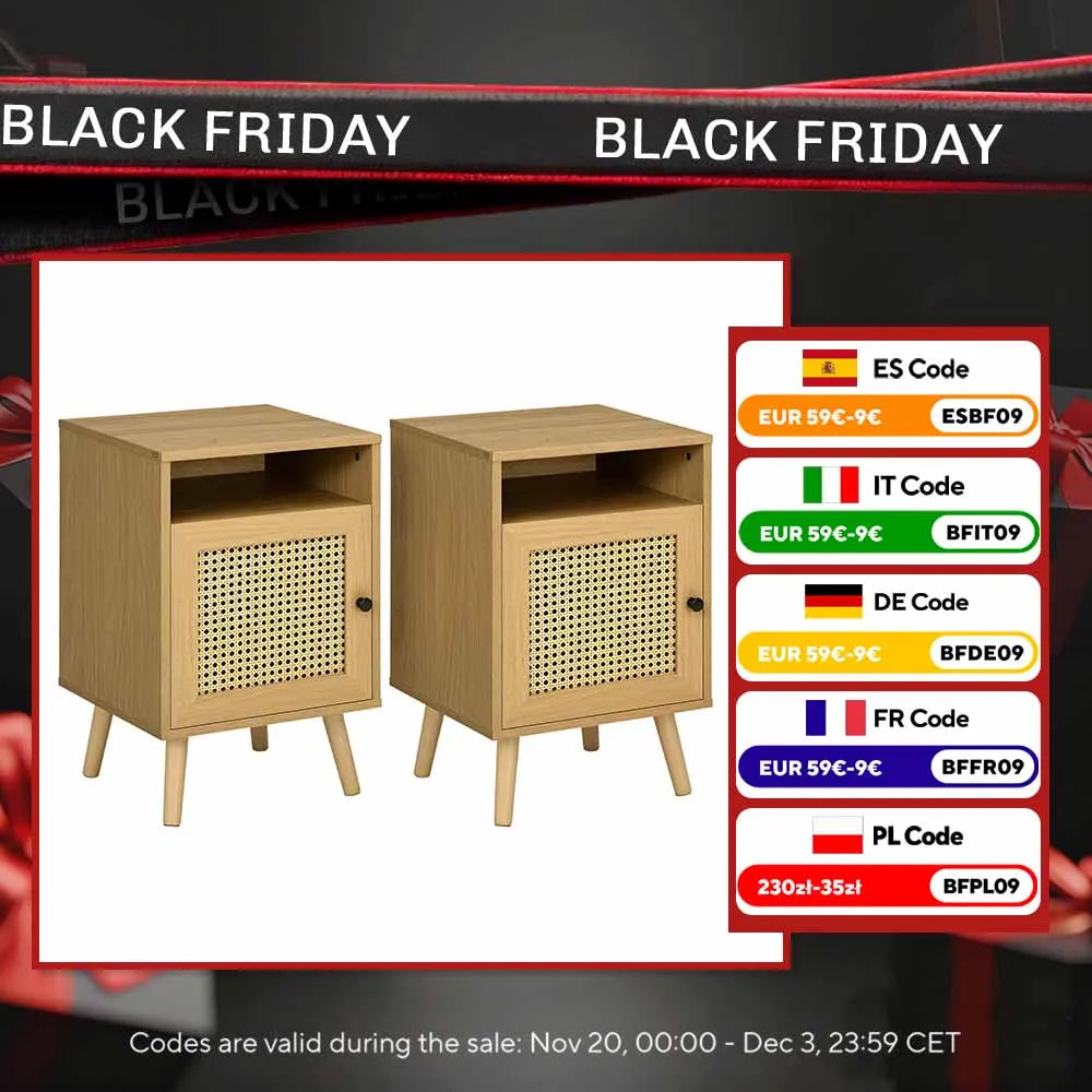 Table de nuit en rotin 2 pièces ensembles pour chambre 39X35X60 cm - Natural Wood 39X35X60 cm spain