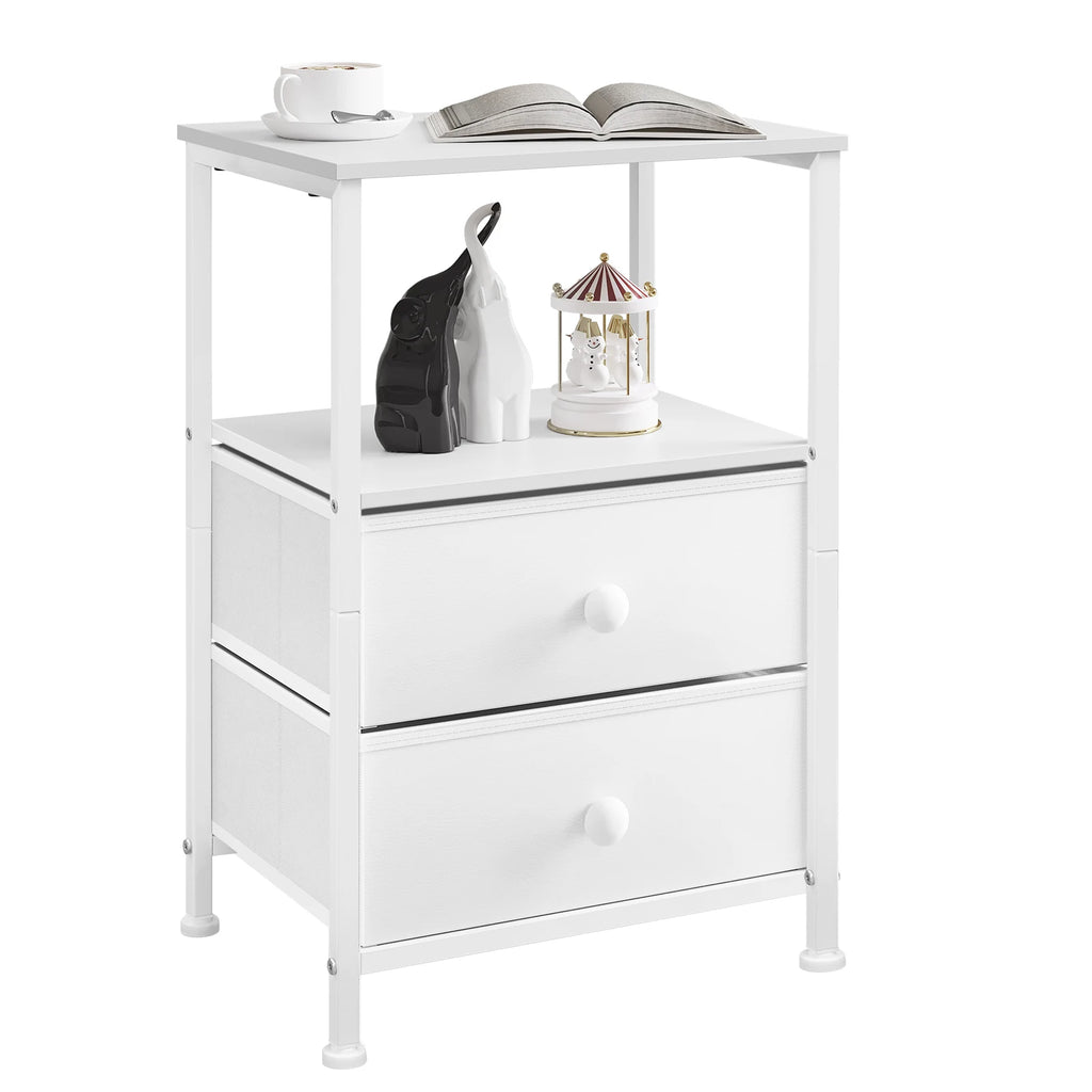 Table de nuit compartiment ouvert blanc avec tiroirs -