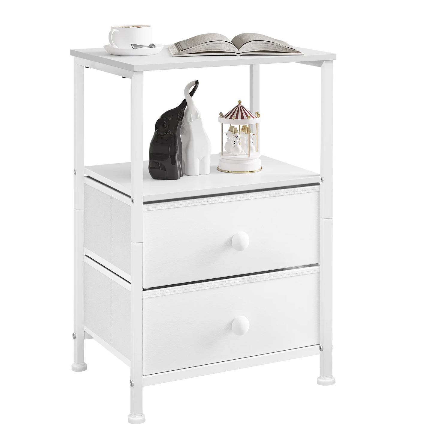 Table de nuit compartiment ouvert blanc avec tiroirs -