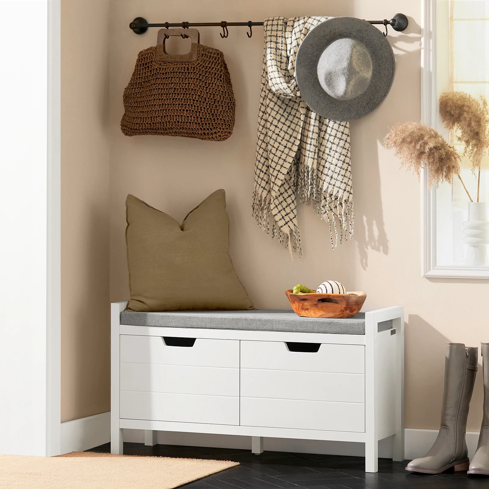 Meuble à chaussure de style banquette de dimensions 91x50x30cm -