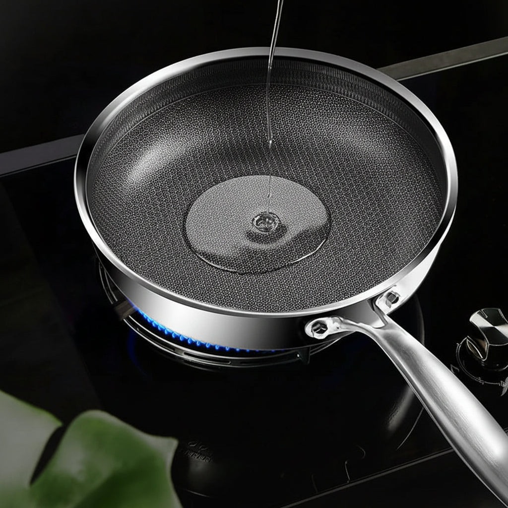 Poêle inox induction à fond alvéole 24/26CM -