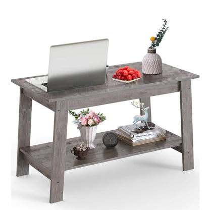 Table basse bois rustique à doubles plateaux - Gris Table basse