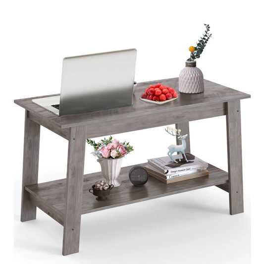 Table basse bois rustique à doubles plateaux - Gris Table basse