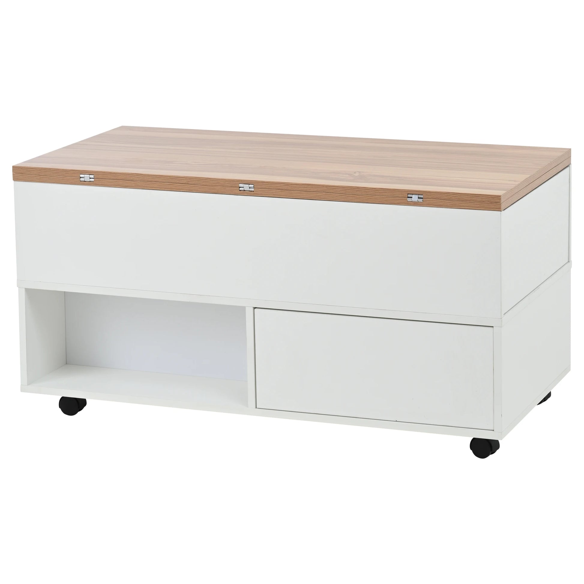 Table basse bois avec tiroirs rectangulaire et plateau soulevable - Blanc Table basse