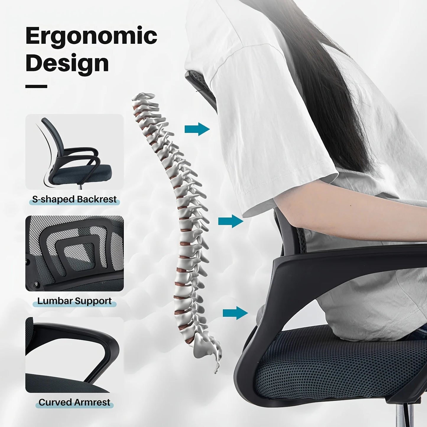 Chaise de bureau ergonomique à dossier mi-haut -