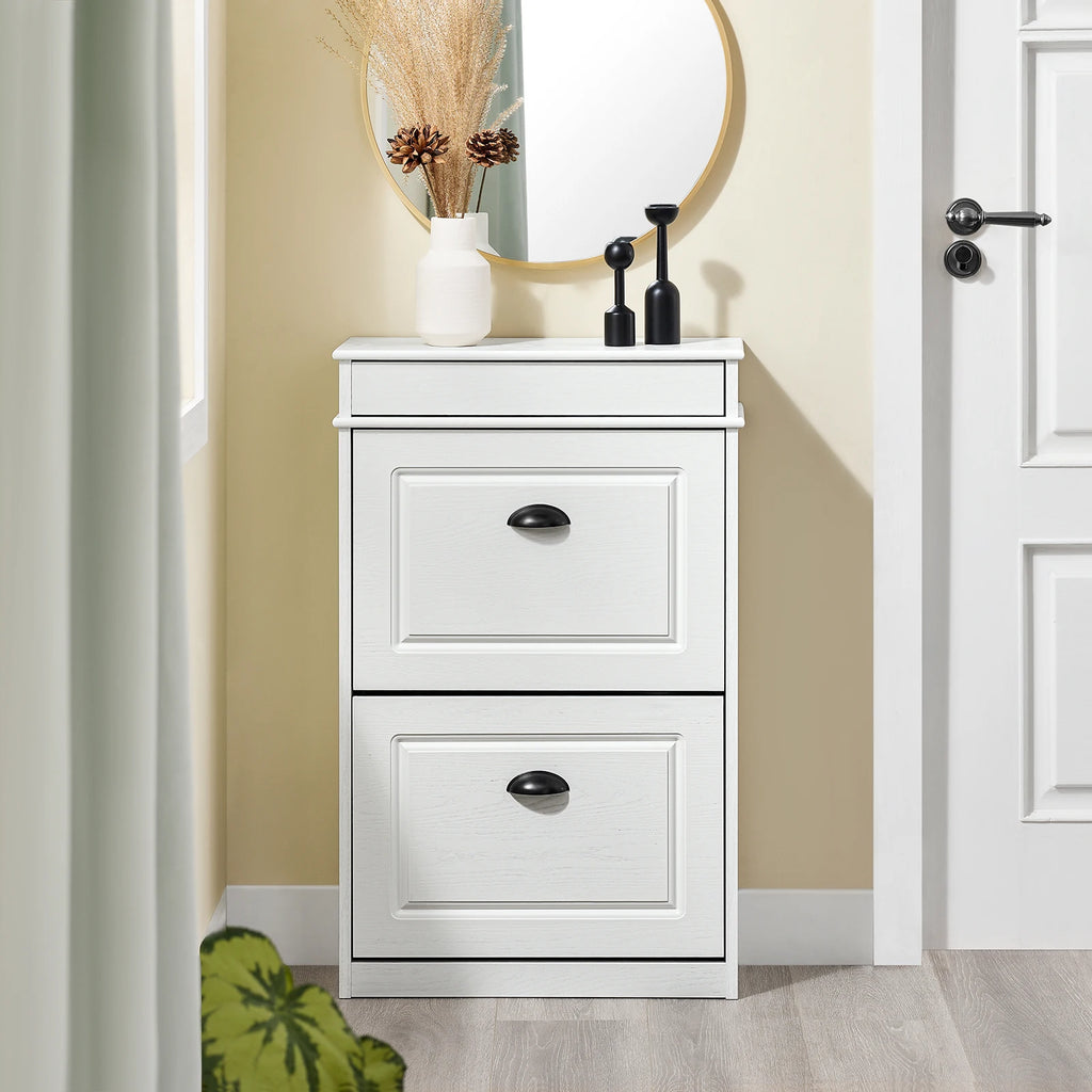 Meuble à chaussures 2 étages à rabats avec rangements - Ivory Meuble à chaussure