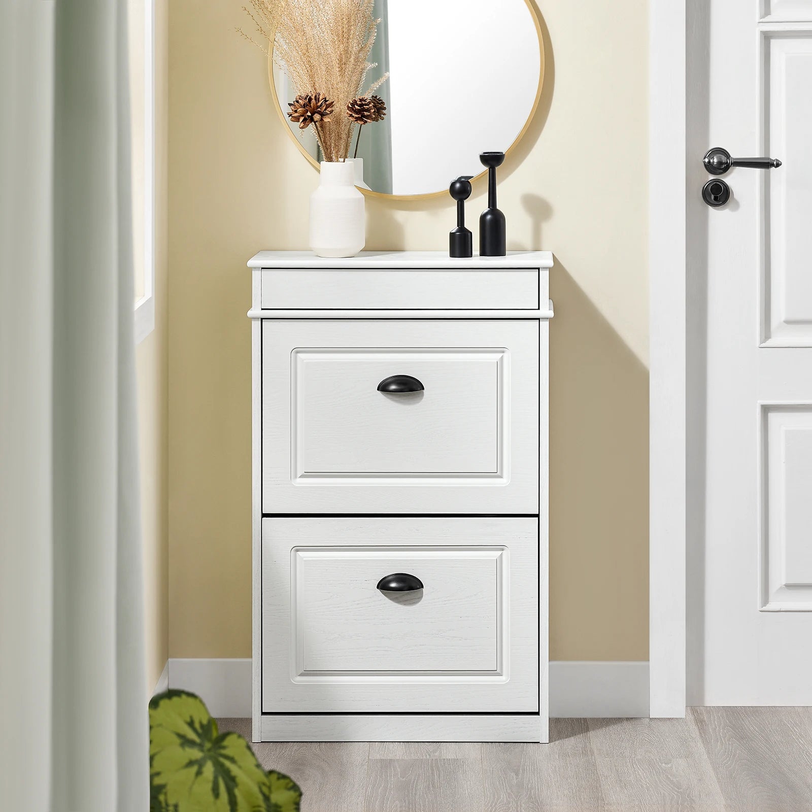 Meuble à chaussures 2 étages à rabats avec rangements - Ivory Meuble à chaussure