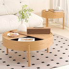 Table basse bois clair scandinave ronde avec rangement -