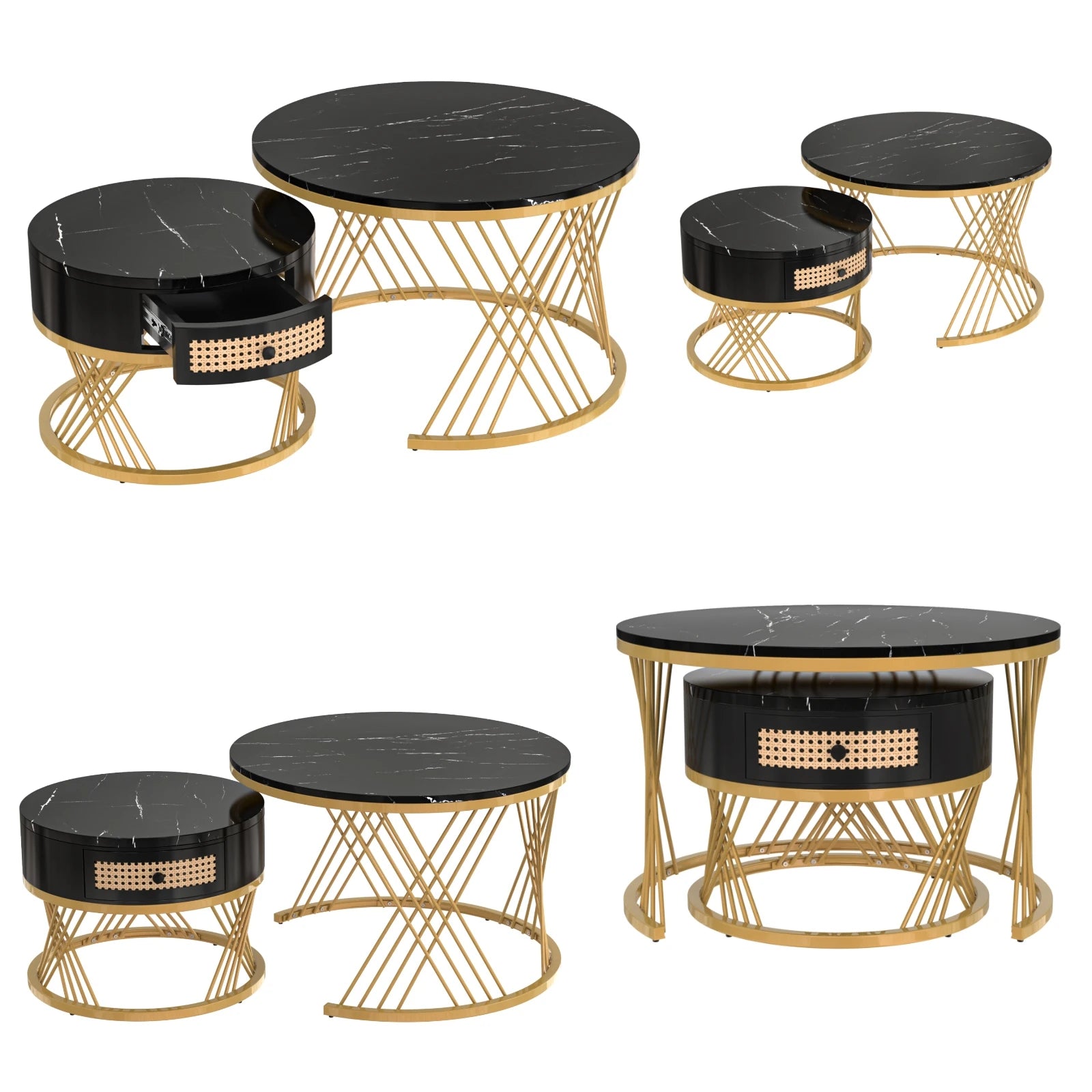 Table basse bois simple et ronde - 2 sets -