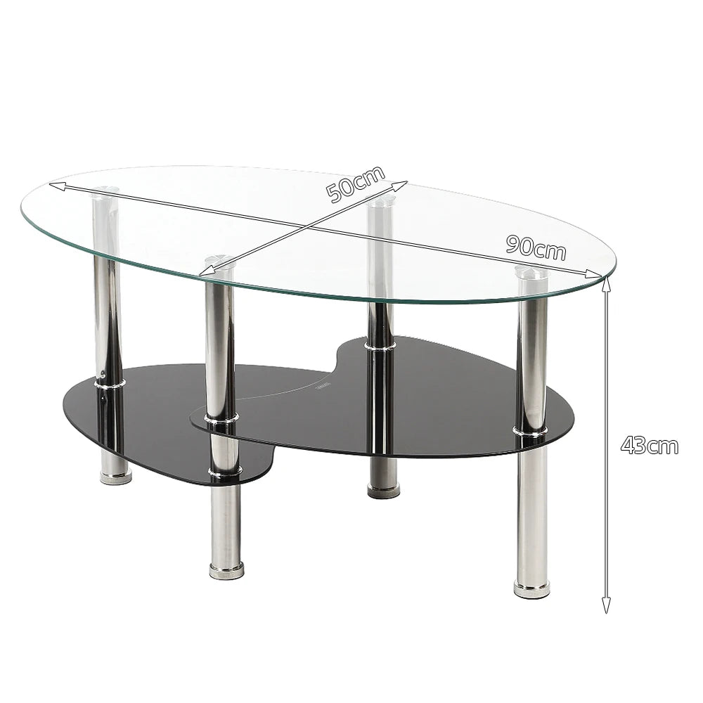 Table basse en verre à 3 niveaux minimaliste 90x50x45cm - Noir transparent Table basse