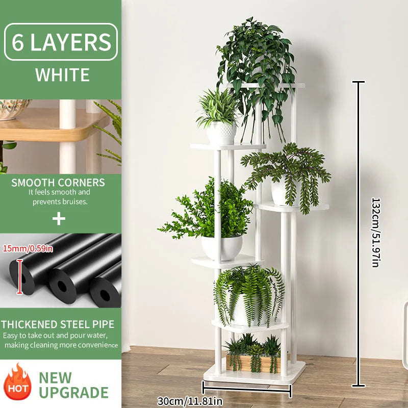 Étagère plante haute multi étages - B-6 couches blanches