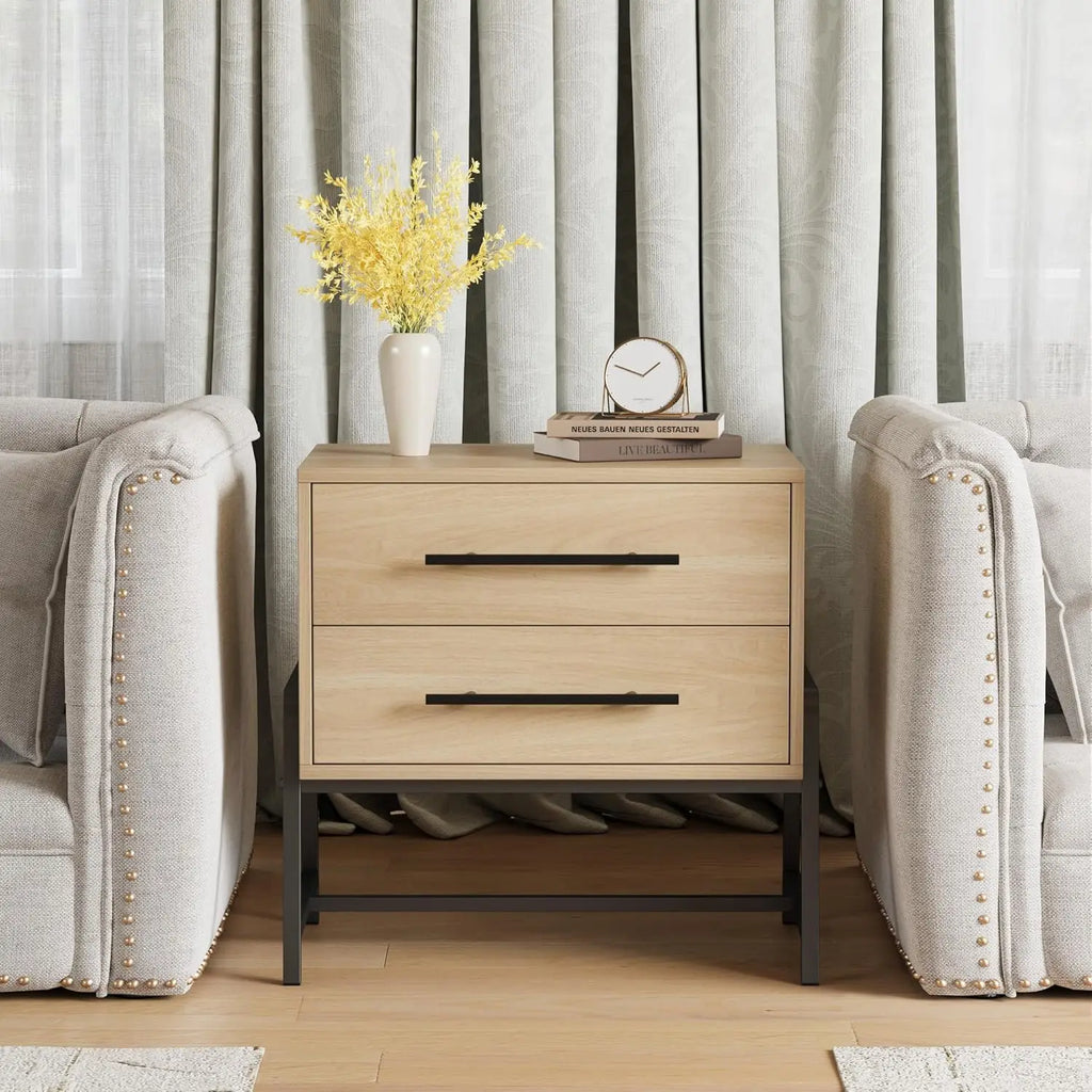 Table de chevet style campagnard 2 tiroirs -