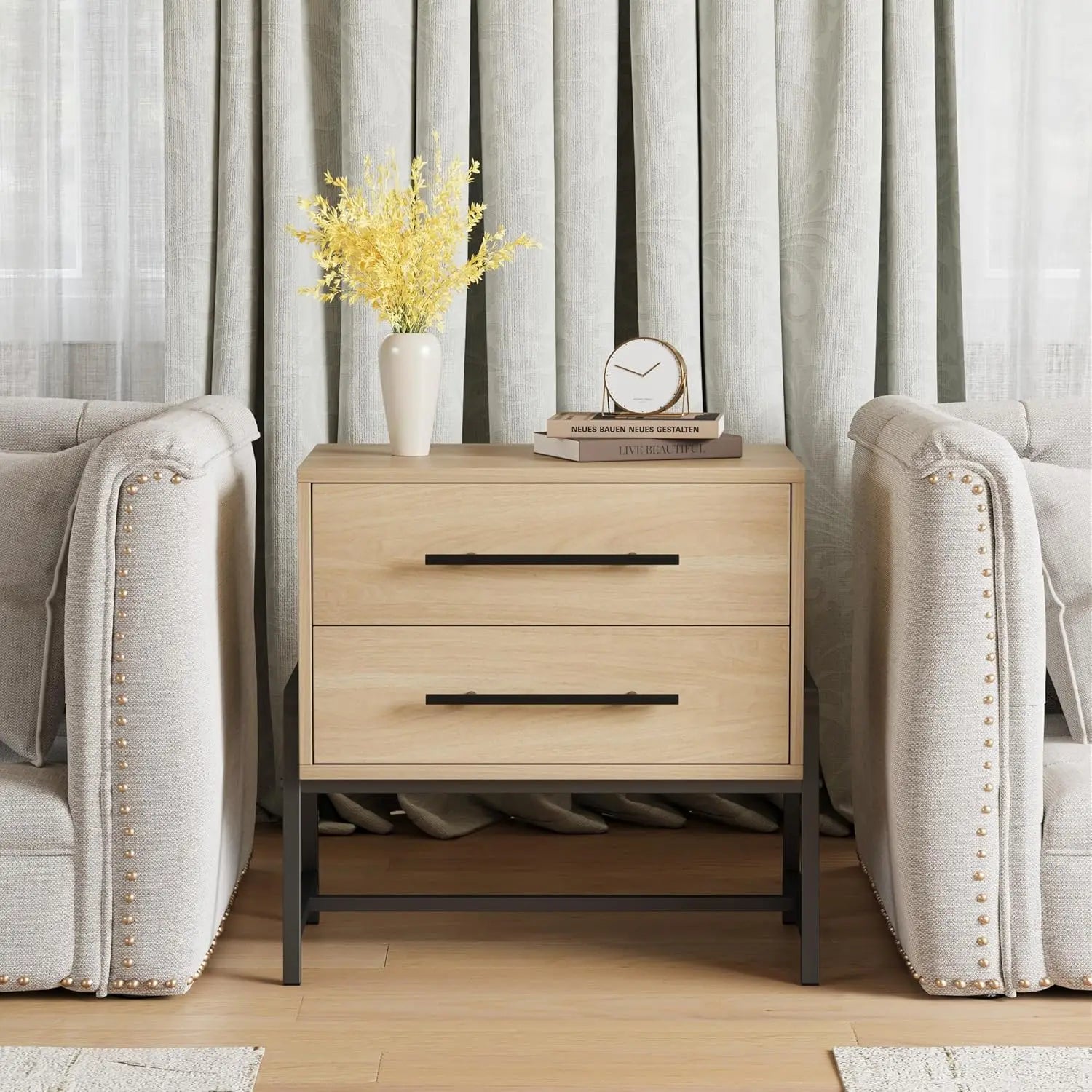 Table de chevet style campagnard 2 tiroirs -