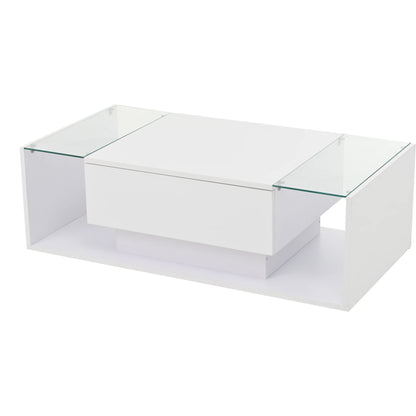 Table basse bois blanche et verre + led lumineux - Blanc Table basse